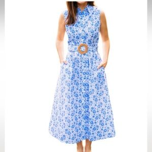 Kiel James Patrick Azure Blossom Shirt Dress blue and white size 12 NWT